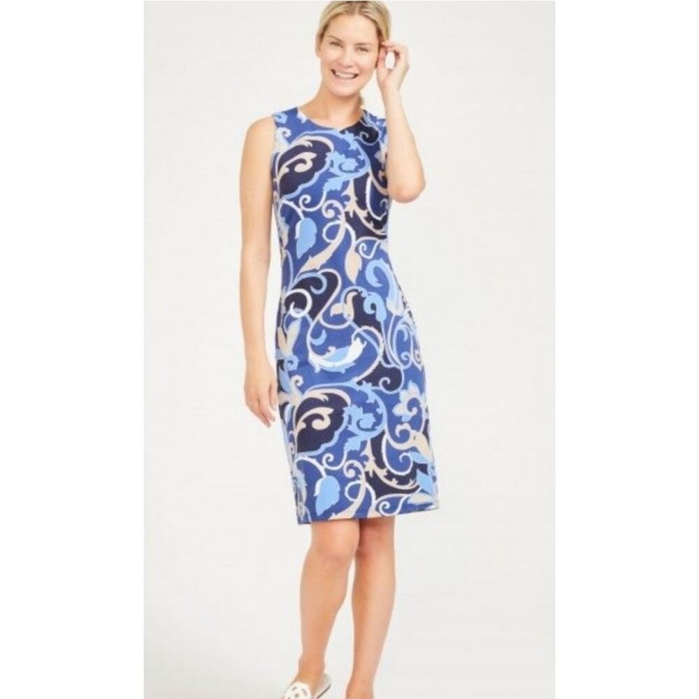 J. McLaughlin Sleeveless Blue Catalina Cloth Sofia Sheath Fitted Dress Size XS